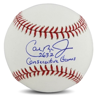 Cal Ripken Jr. Single-Signed Official Major League Baseball Inscribed "2632 Consecutive Games" (PSA/DNA 9.5)